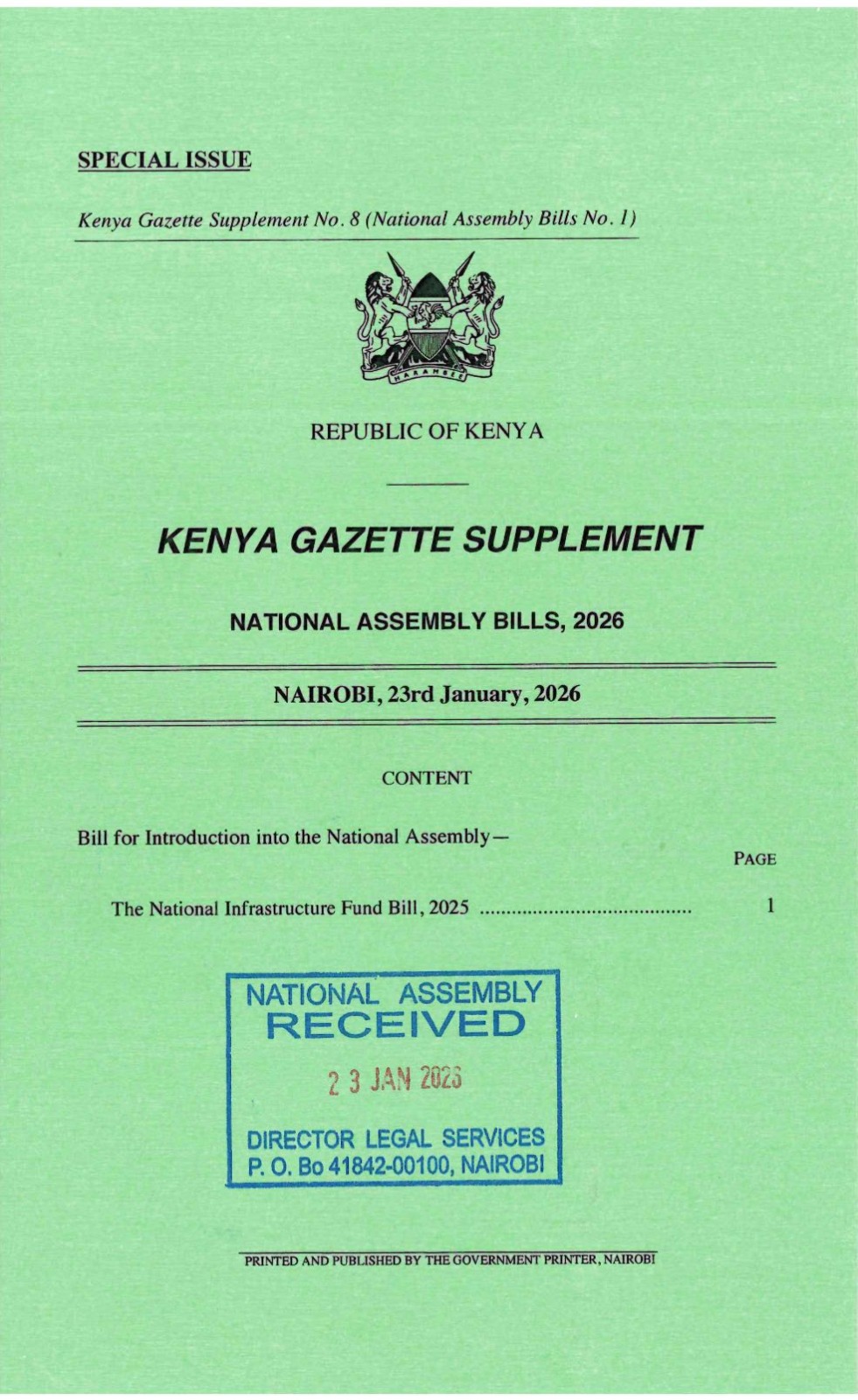 THE NATIONAL ASSEMBLY PASSES LANDMARK NATIONAL INFRASTRUCTURE FUND