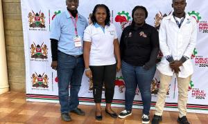 The principal secretary Amos N. Gathecha, ‘ndc’(k). Receiving a gift from the Mechanical and Transport Directorate Stand at the Africa Public Service Week